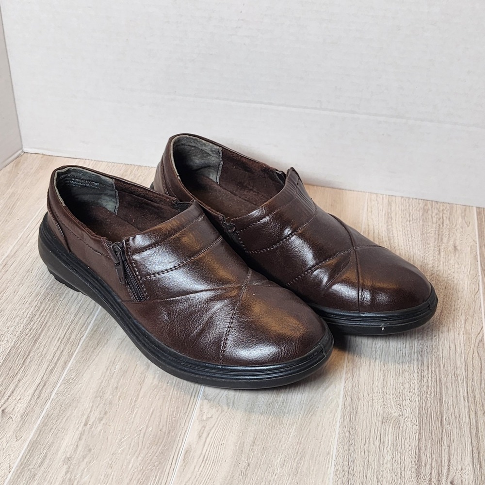 Browns Landing Flats Size 7 Slip On Zipper Comfy Brown Leather Super Cute Casual